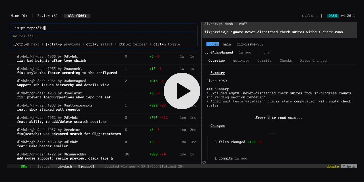 gh-dash & prs - tracks PRs from the comfort of your terminal